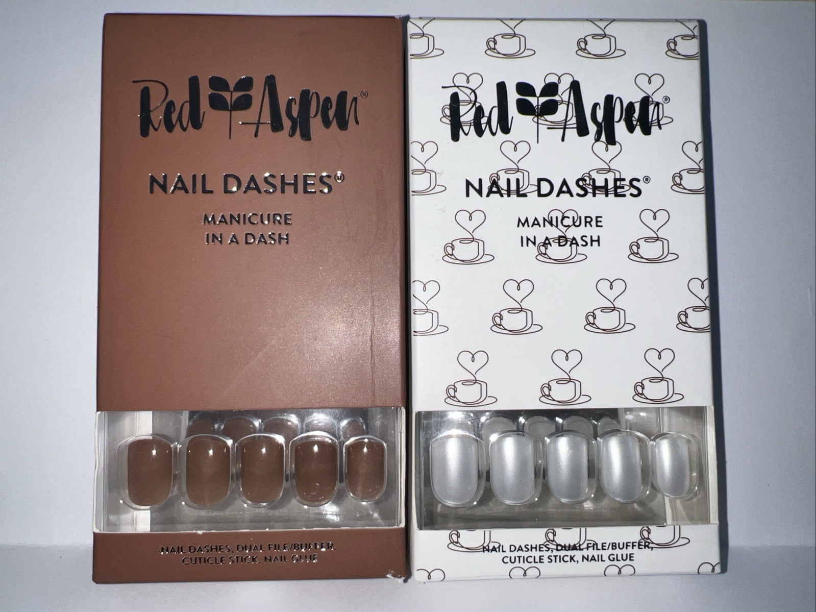 Red Aspen Nail Dashes*BERKLEY & LIZA*SHORT SQUARE*BROWN & WHITE SHINY*