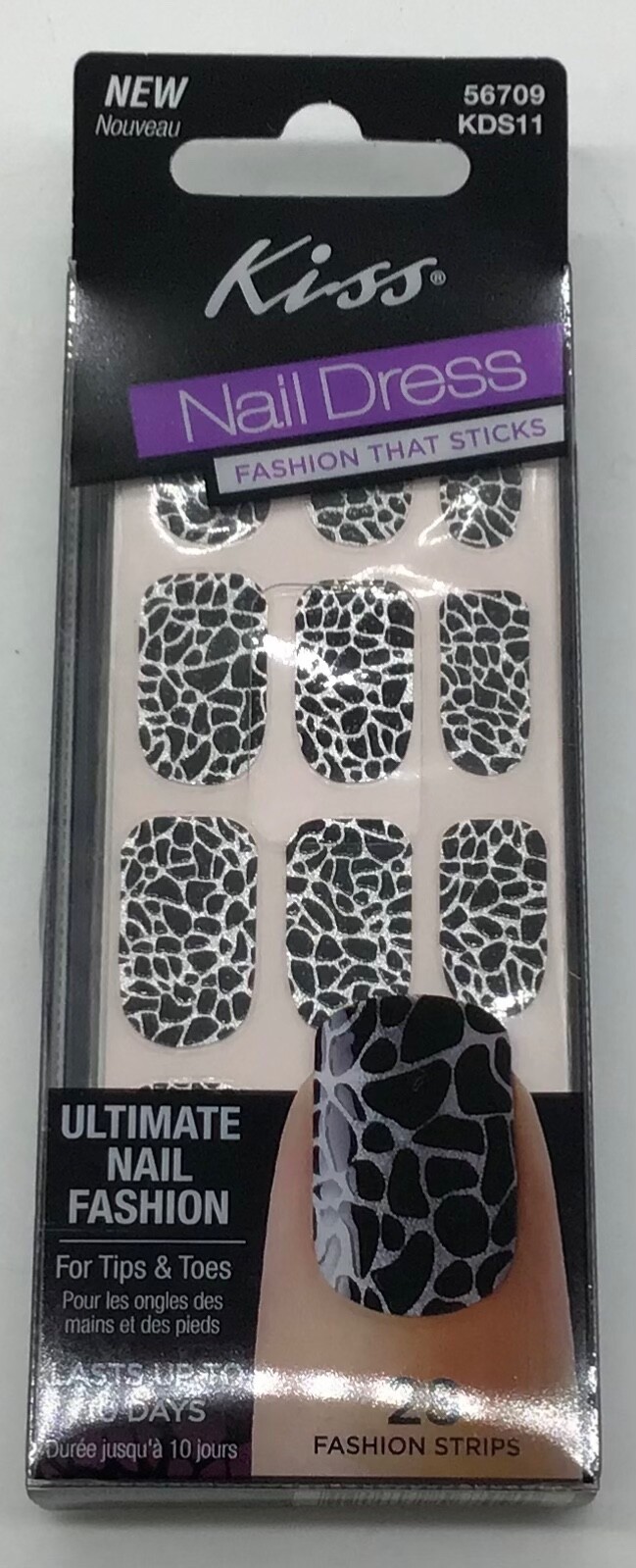 KISS NAIL DRESS Stickers Nail Black & White Leopard Art Decals Tips Toes 28 CT