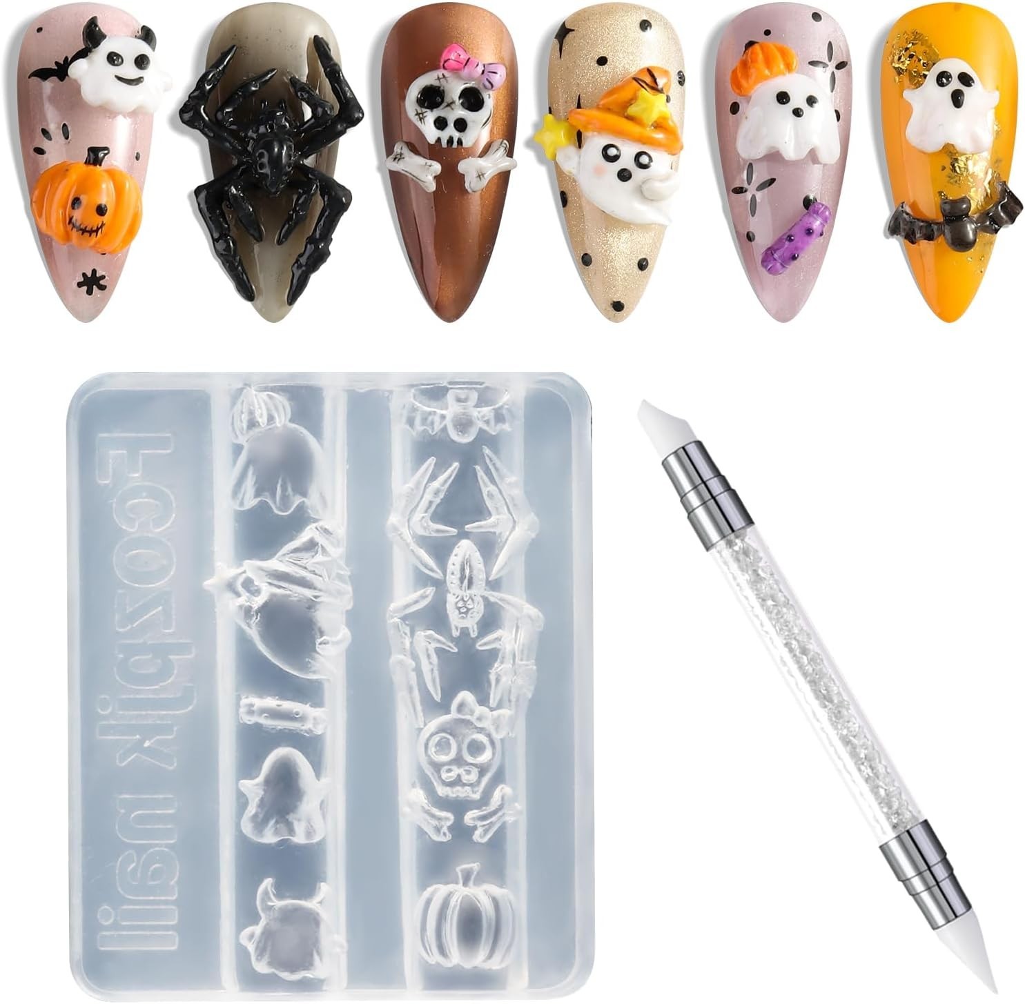 Professional Halloween Nail Art Kit – 3D Silicone Molds & Carving Pen Included