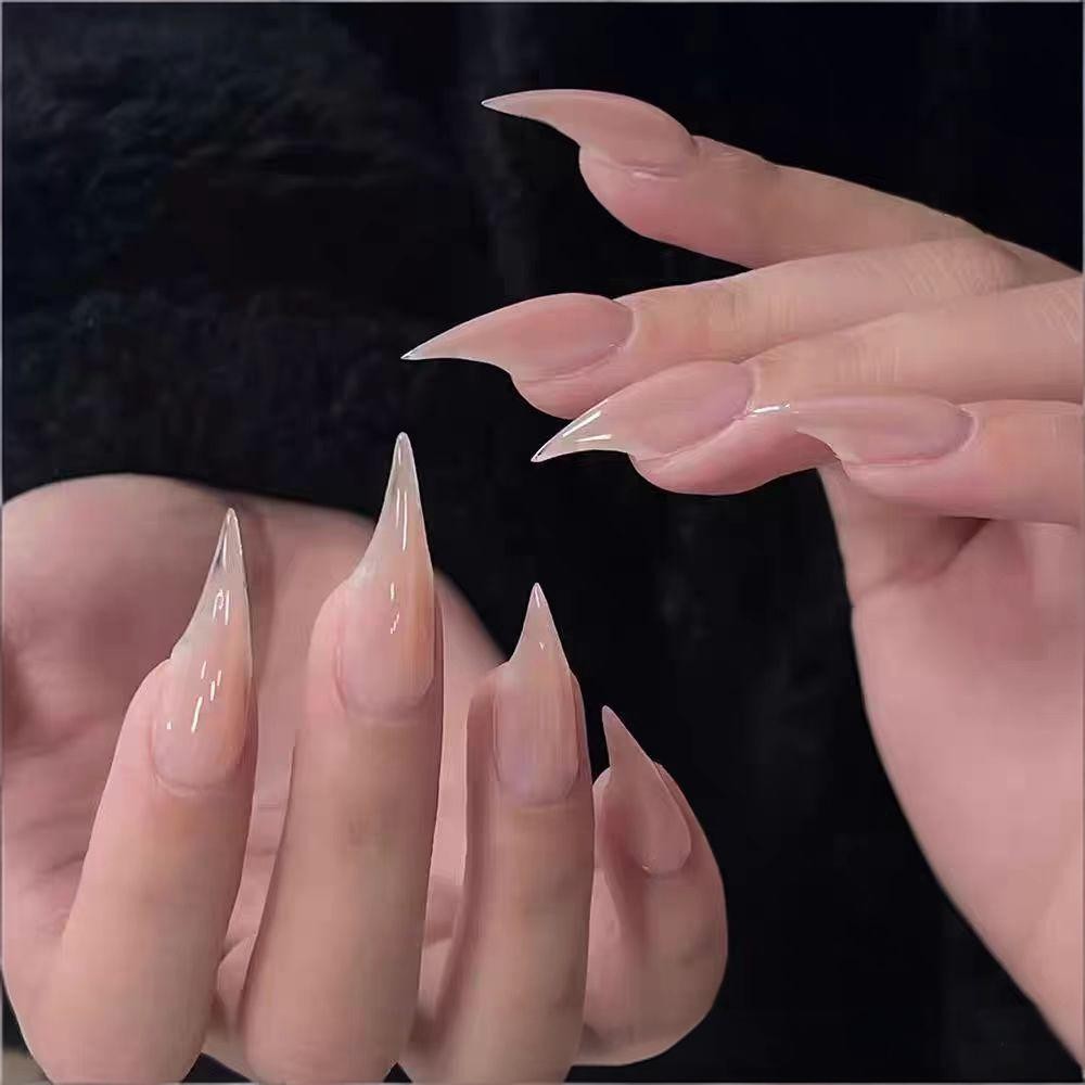 Handmade Press On Nail Dragon Claw Nude Pink Glossy Eagle Claw Type Fake Nail