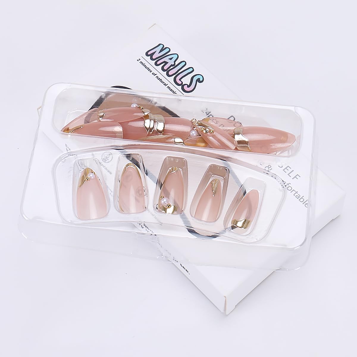 24 Pcs Gold French Tip Press on Nails 0.13 Fl Oz (Pack of 24), Multicolour