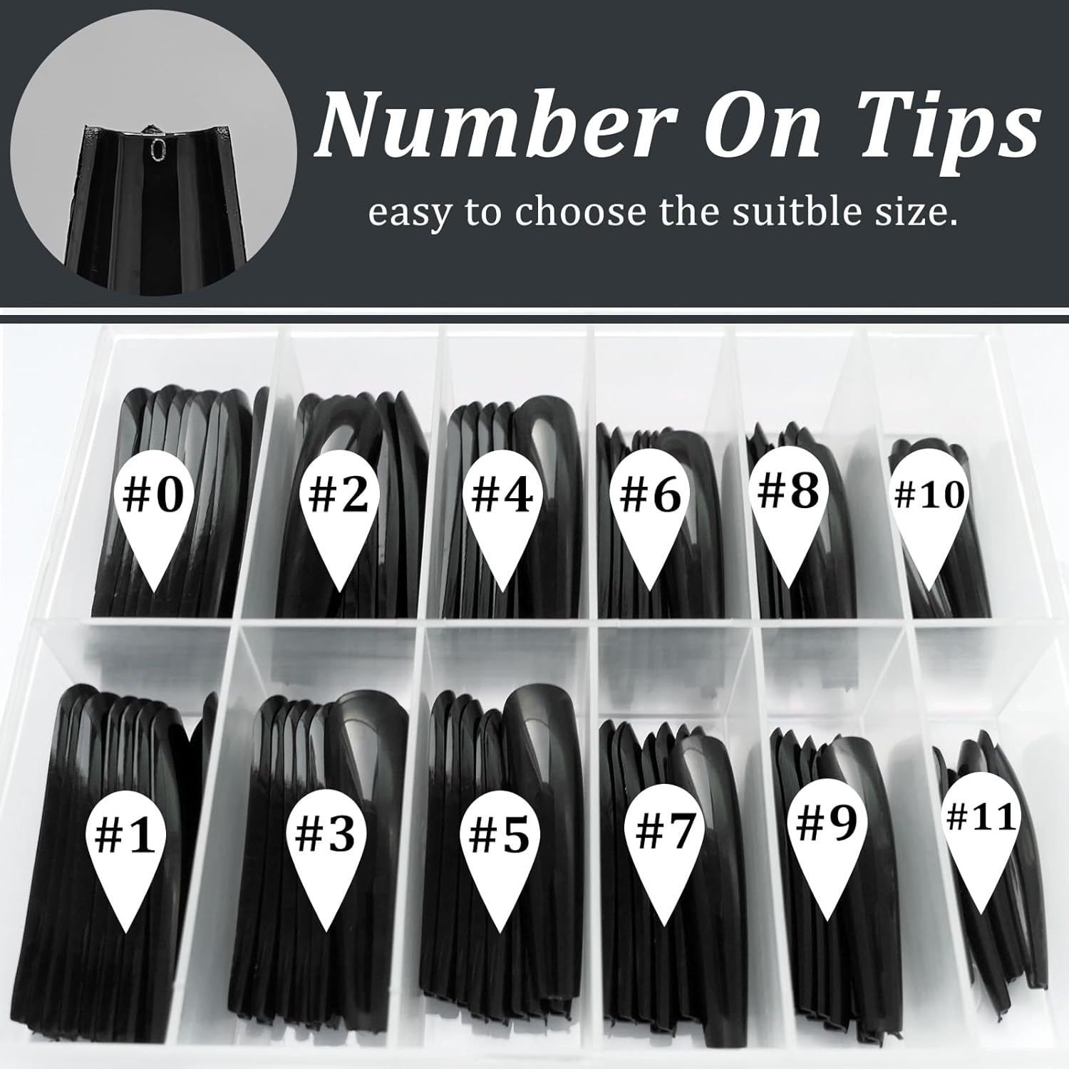 XXXL Extra Long Press on Nails Coffin Glossy Black Fake Nails Full Cover