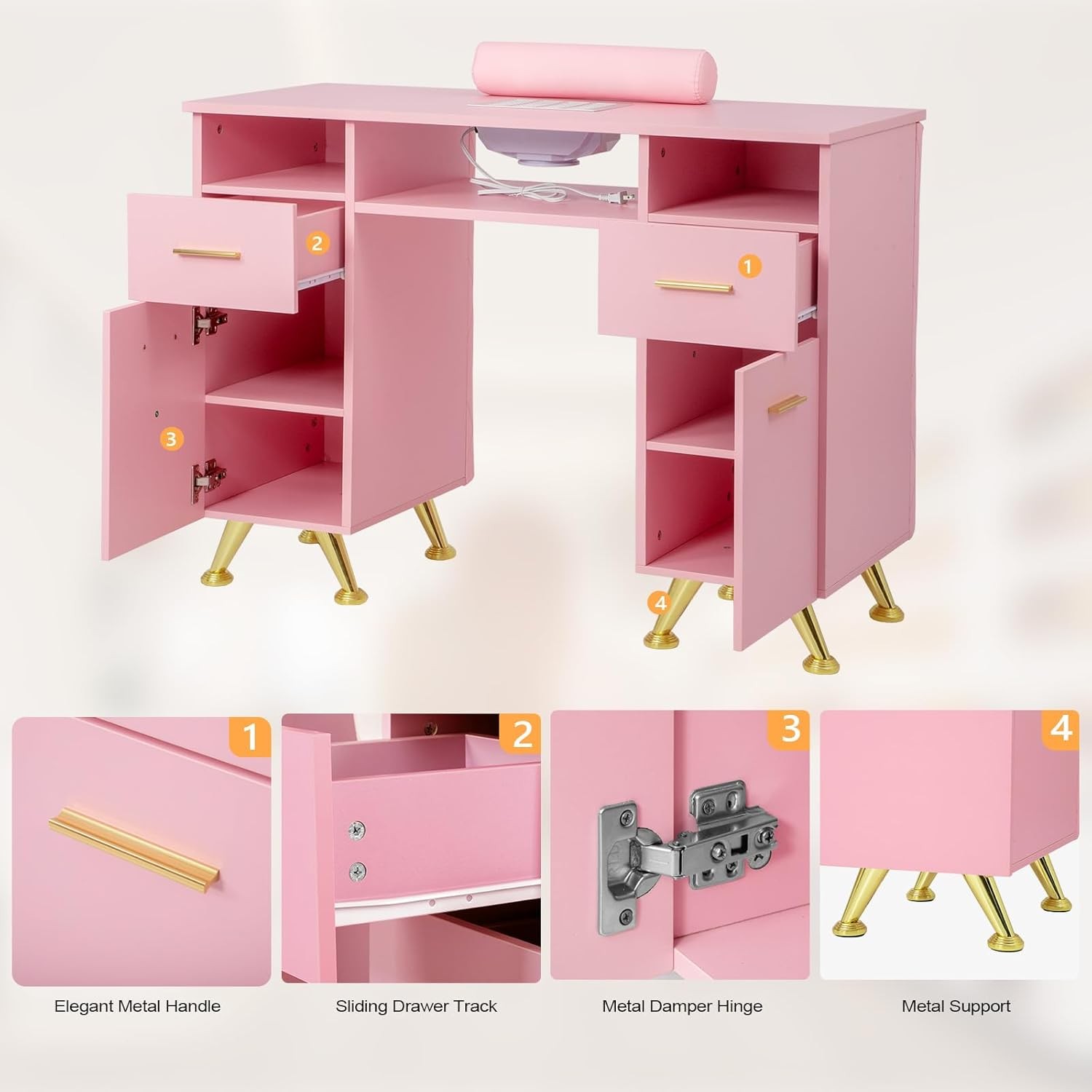 Manicure Table Nail Tech Desk with Built-in Dust Collector & Storage & Drawers