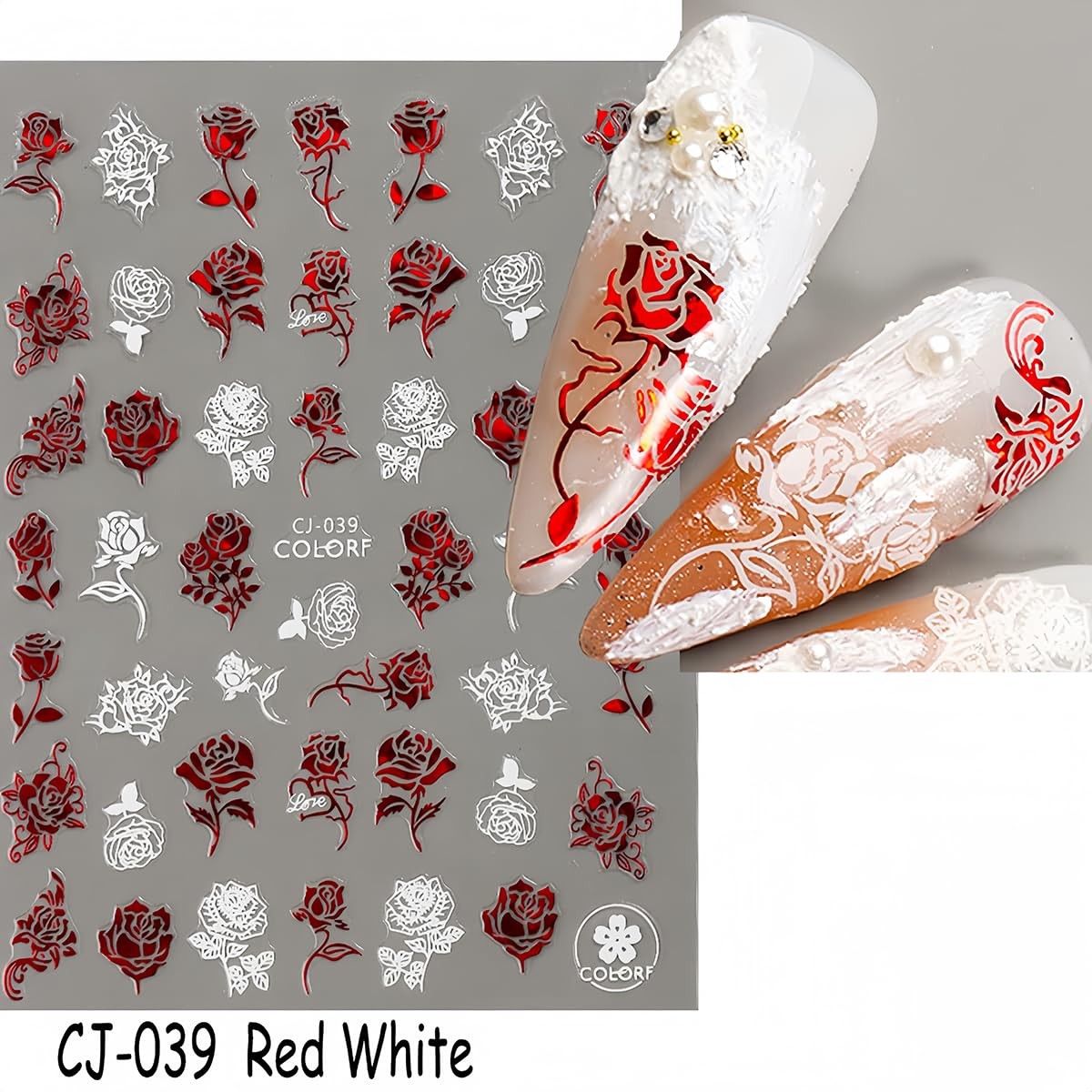 Valentine’s Day Nail Art Stickers for Women Girls Red Heart-Shaped 3D Style2