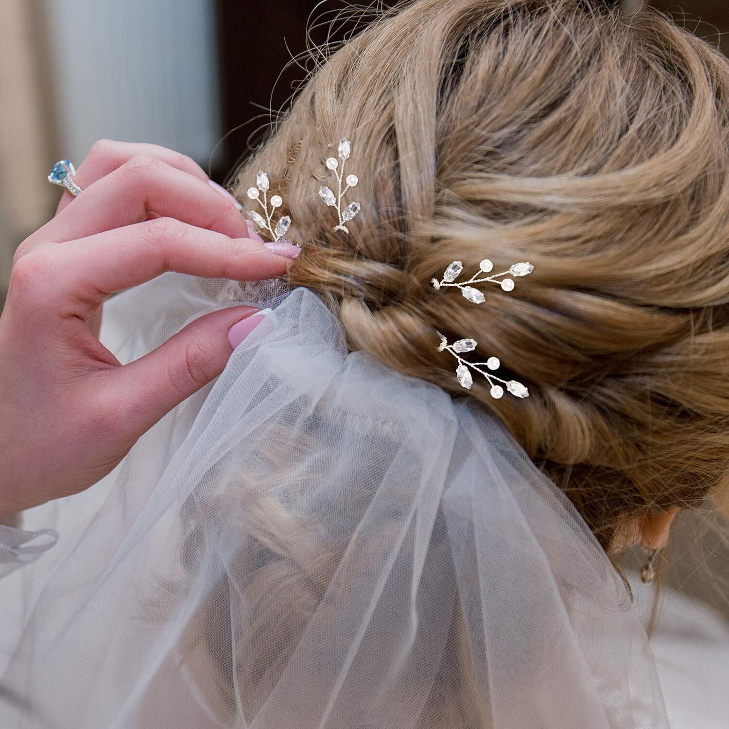 6 Pieces Pearl Crystal Bridal Hair Pins Rhinestone Flower Wedding Silver