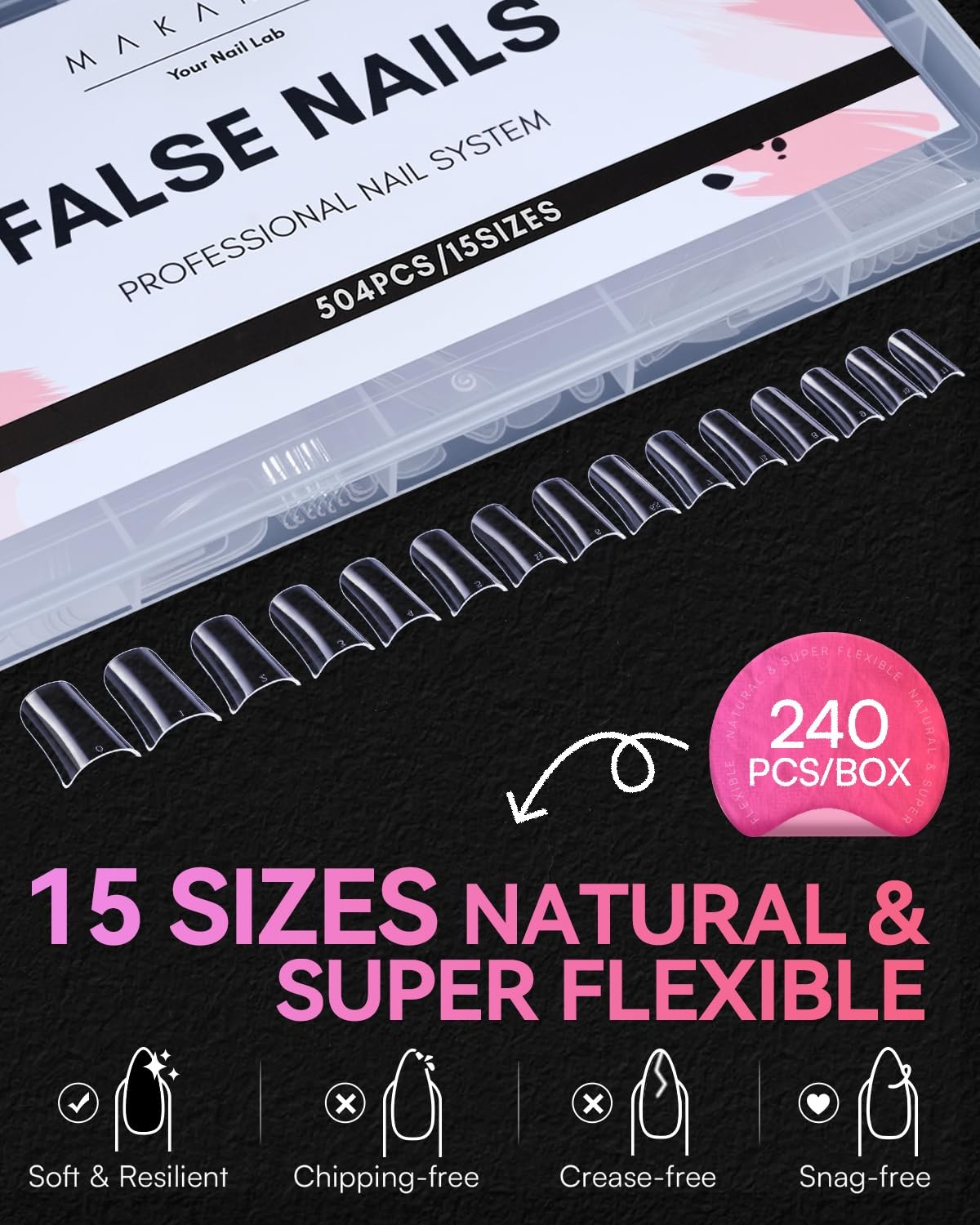 Makartt 504 PCS Duck Nail Tips Clear Flare Full Cover