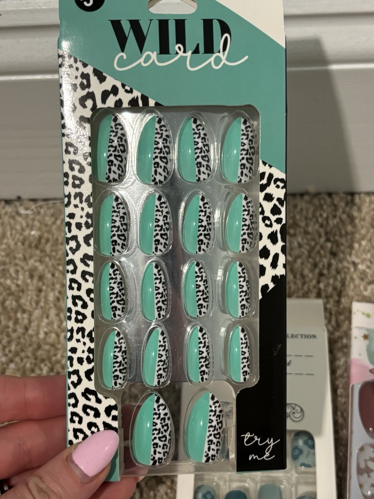 5 Packs of Press on Nails from SHEIN & 5 Below, Cheetah, Cow Print, Mint, Almond