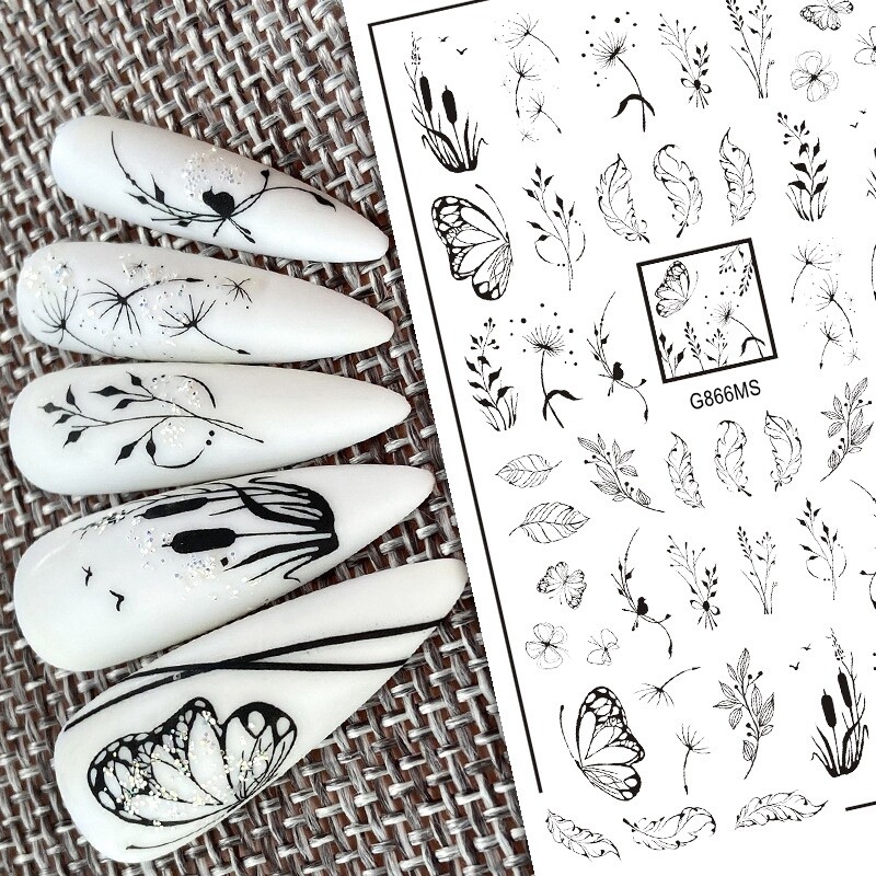 Flower Branch Leaf Nail Sticker Frame Crown Rose Lace Decorative design Line