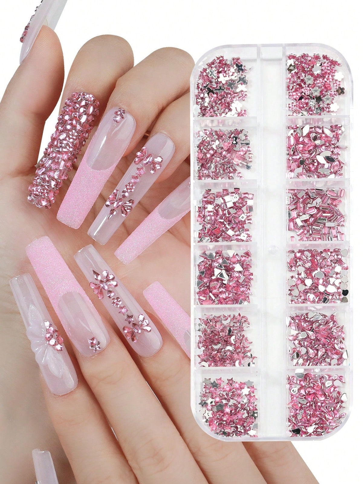 12 Grids Diy Nail Art Decorations Glass Rhinestones Irregular Shapes