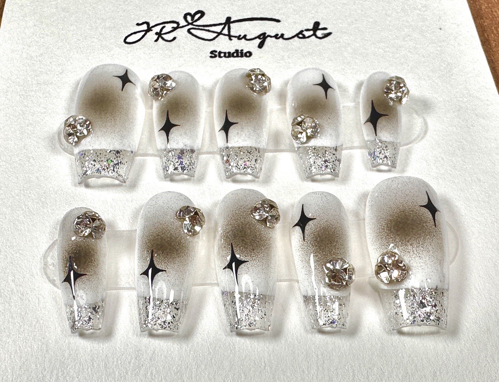 press on nails handmade Silver Space S M L