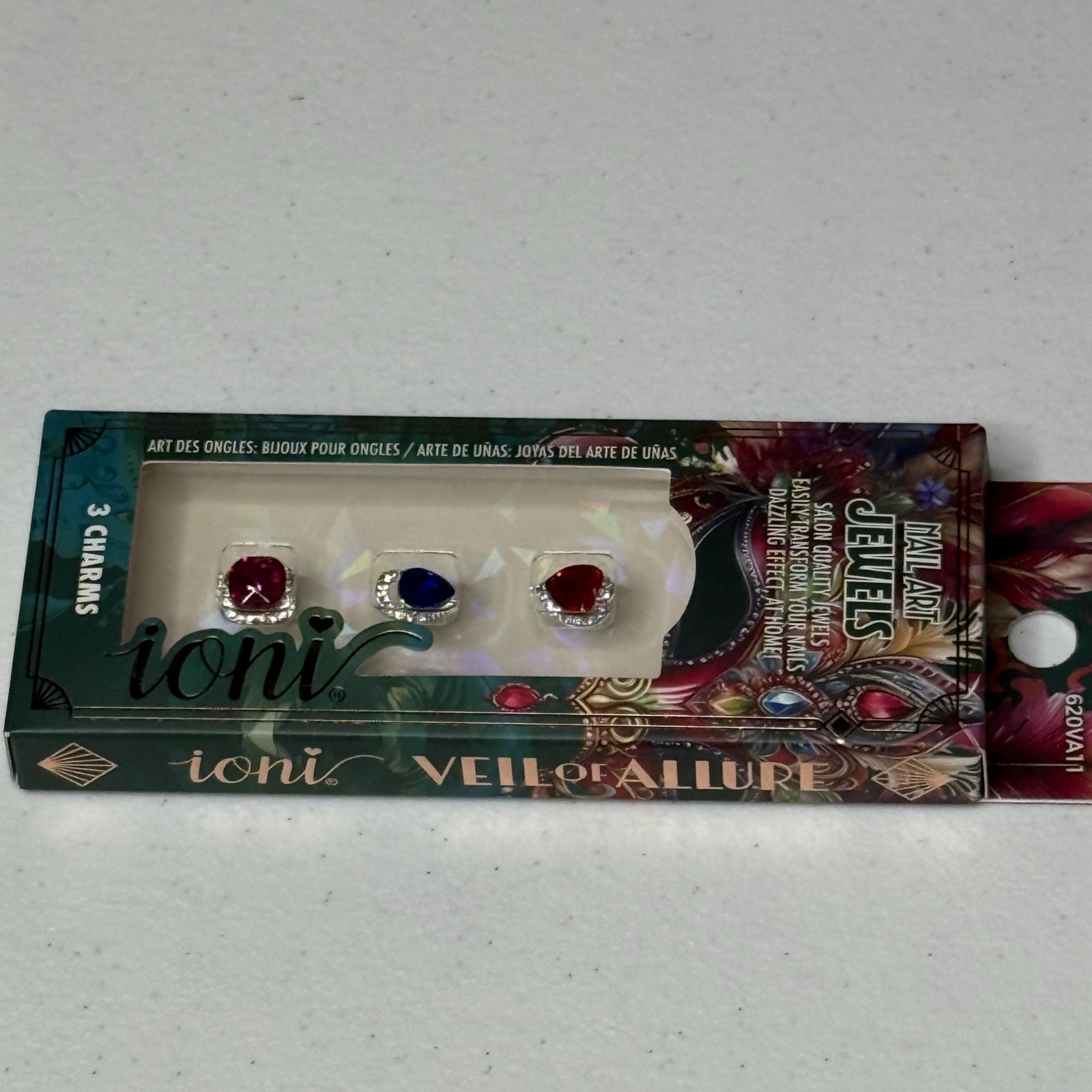 Ioni Nail Art Rhinestone Charms 3 Pack Red Blue Silver Nail Decorations NWT