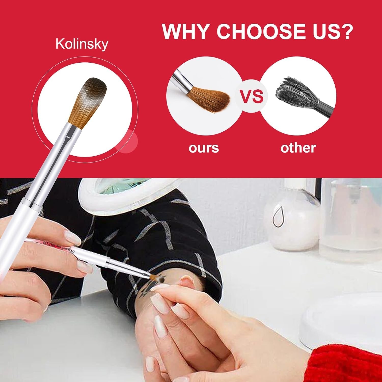 4PCS Acrylic Nail Brush Set, 6/8/12/16. Kolinsky Nail Art Brushes for Applicatio