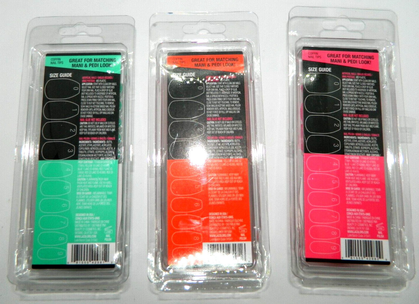 L.A. Colors Color Craze Pop On Nail Tips & Nail Polish Green, Orange Or Pink
