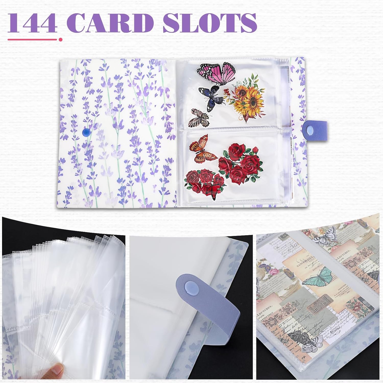 144 Slots Wisteria Flower Nail Art Artistic Stickers Storage Book Transparent