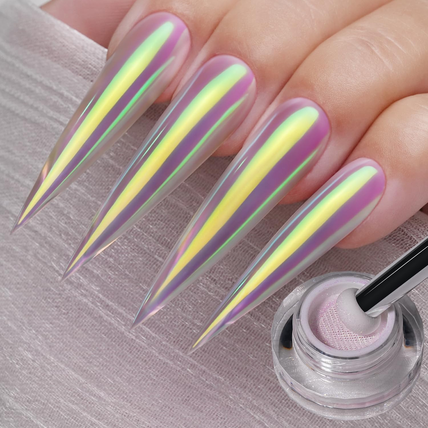 Yokefellow Gleamtap Cushion Aurora Chrome Nail Powder -Mermaid Aurora Effect,Nai