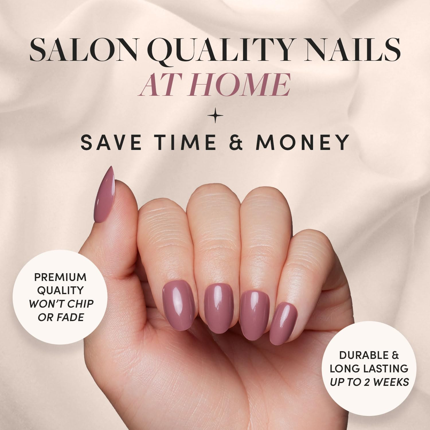 Glamnetic Press on Nails – Fall Mauve | Opaque Muted Blush Mauve Short Oval Fals