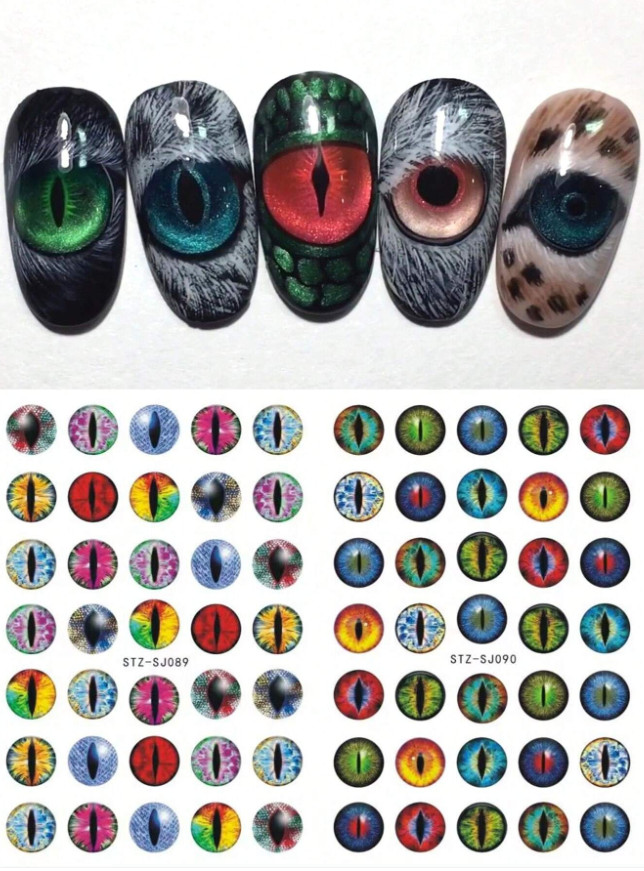 2pcs Dinosaur Eye Nail Stickers 3D Dragon Cat Eyes Nail Art Decals SJ89-90 NH7