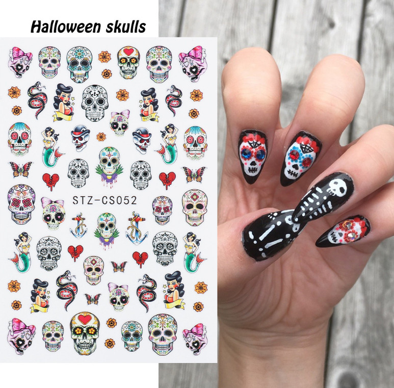 Halloween 3D Nail Stickers Snake Skulls Witch Manicure Nail Art Décor CS52 NS38
