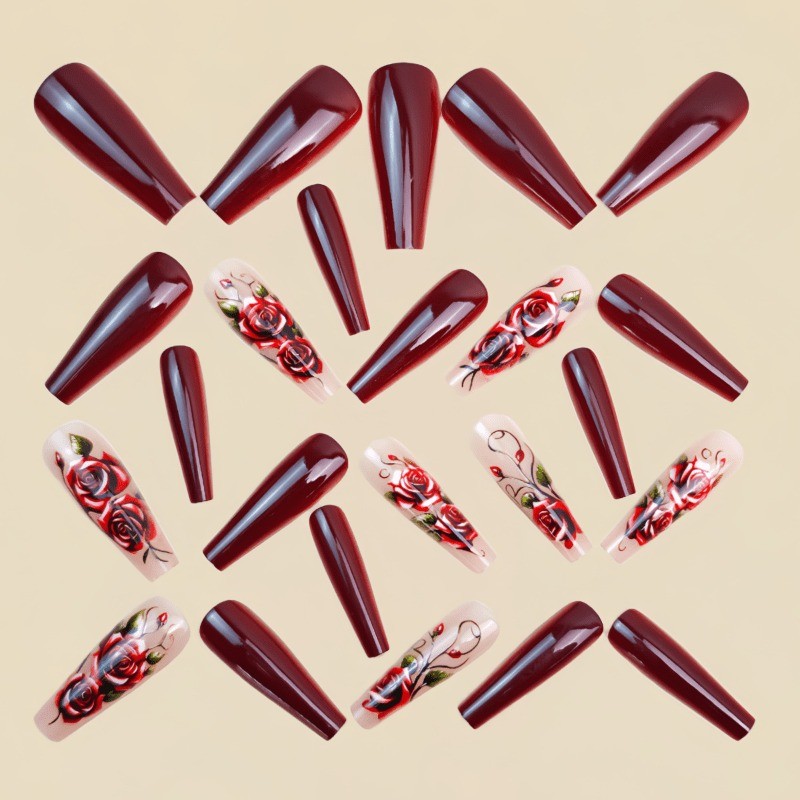 48 Valentine’s Day Rose Fake Nails – Removable Fake Nail Art, Suitable for Women