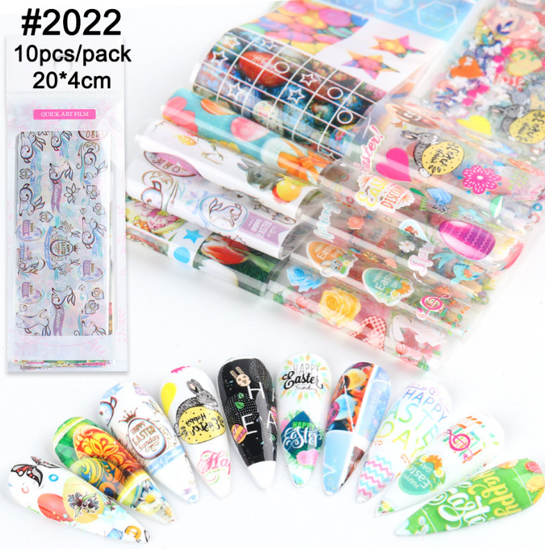 Easter Rabbit Egg Flower Star Butterfly Nail Foil Transfer Sticker 10pcs 20X4cm