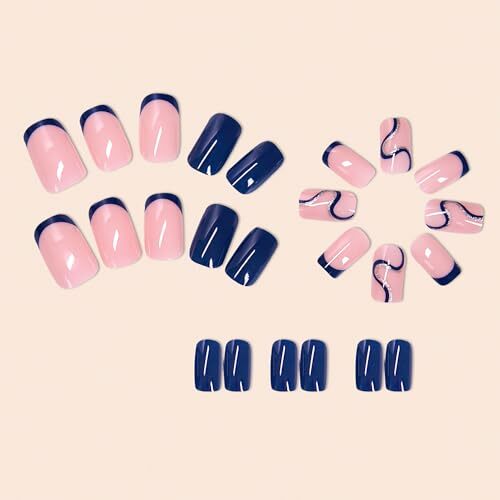 Short Square Press on Nails French Tip Fake Nails Full Cover Medium Square18