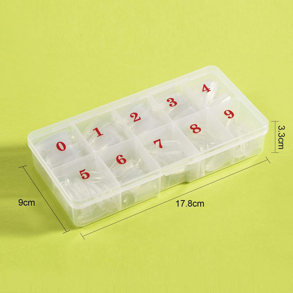 Clear French Coffin Nails Tips 500 PCS 10 Sizes Half Cover Clear Nail Tips Frenc
