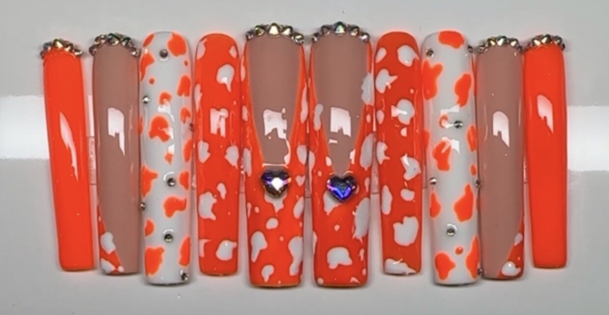 Orange Cow Print Press On Nails