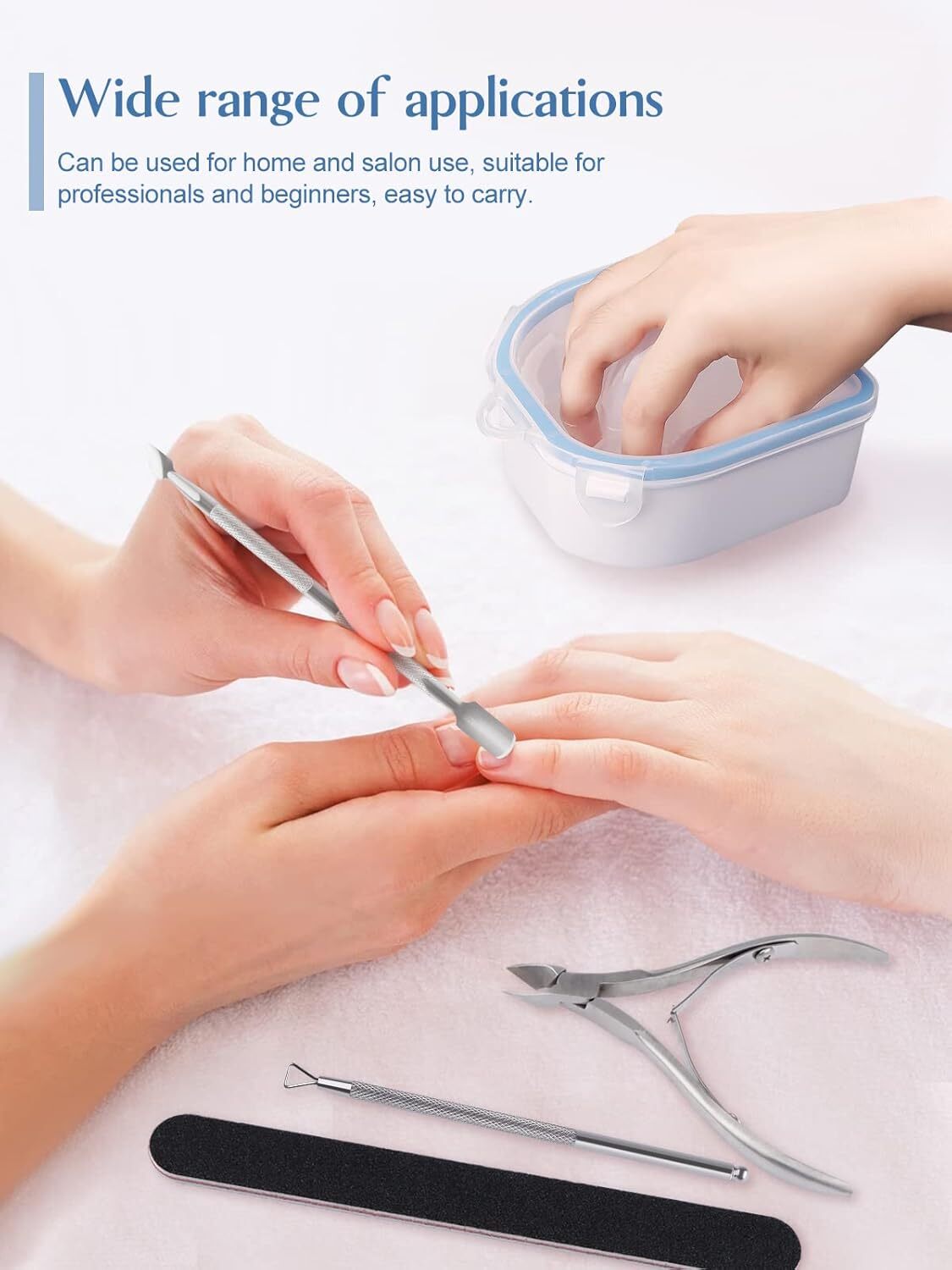 8PCS Nail Soaking Bowls Set, Manicure Spa Kit with Cuticle Tools, Blue