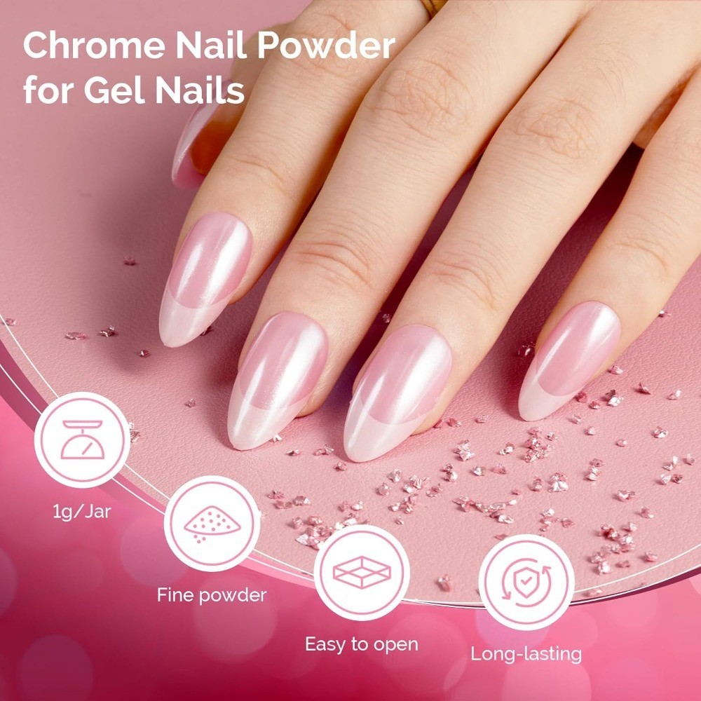 White Chrome Nail Powder Pearl Mirror Effect Pigment Pearlescent Mermaid Glitter