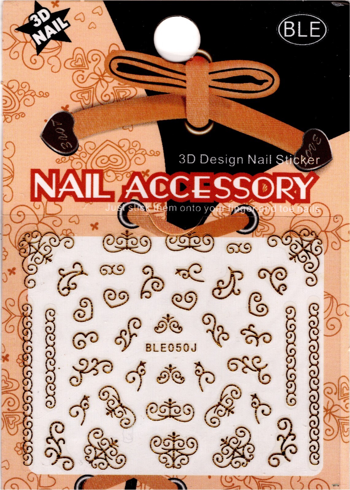 Nail Art 3D Decal Stickers Gold lace line BLE050J