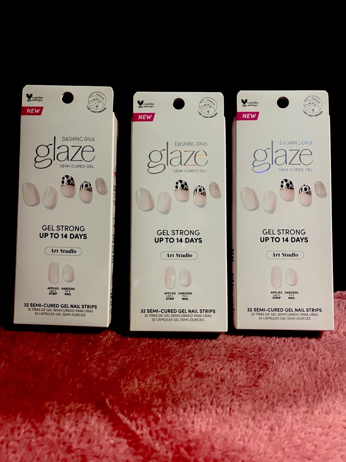 3 Pack Dashing Diva Glaze Semi-Cured Gel Nail Strips Lot of 3 32 Count in Each