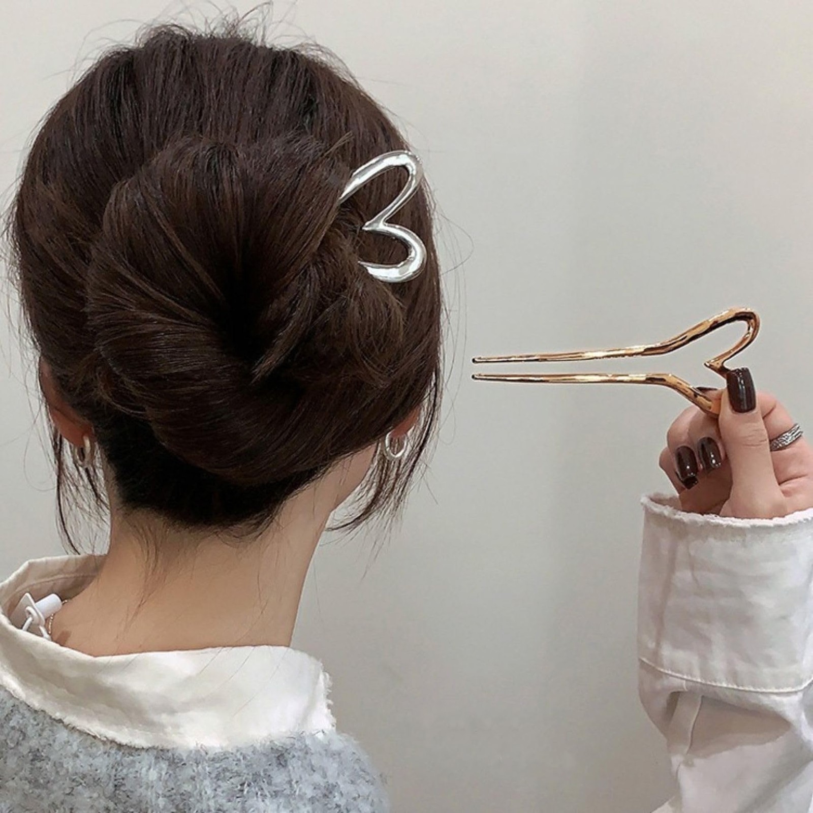 2pcs Metal Heart Hairpins Golden Silver Pins Hair Stick Metal U-shaped Hair F…