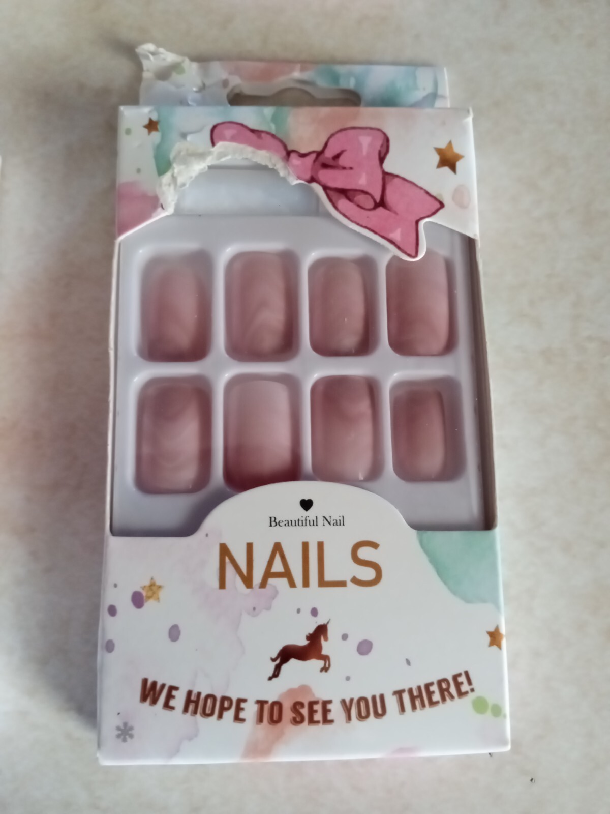 Lot of Four New- 2 Square 2 Oval W/ 2 Natural 2 Colored Press On Nails (No Glue)
