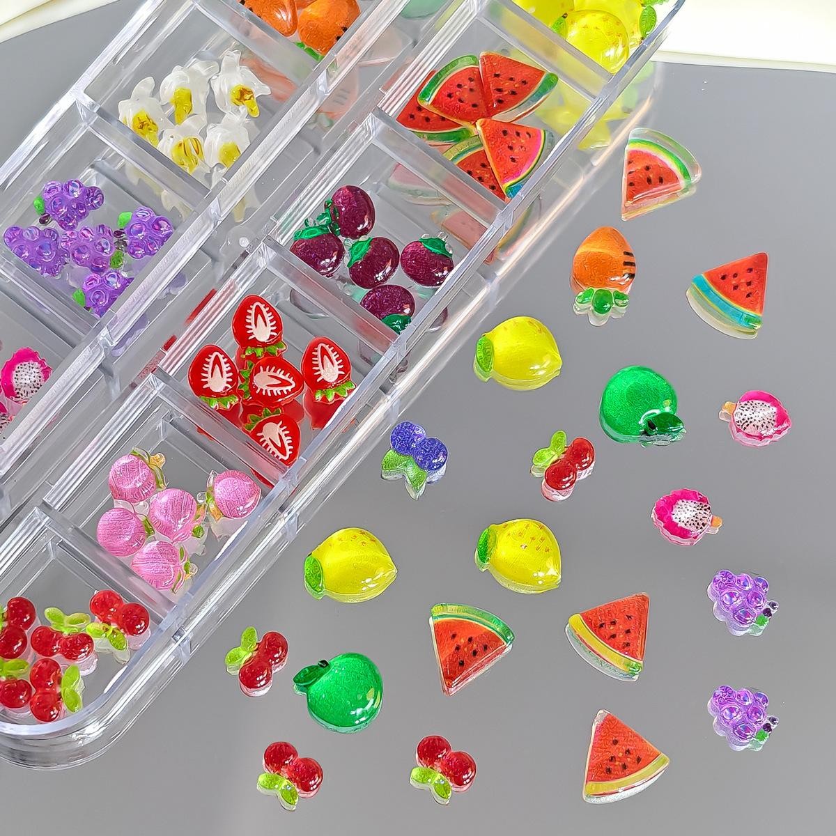 Summer Fruit Resin Nail Gems, 3D Ice Crystal Clear Charms for DIY Manicure