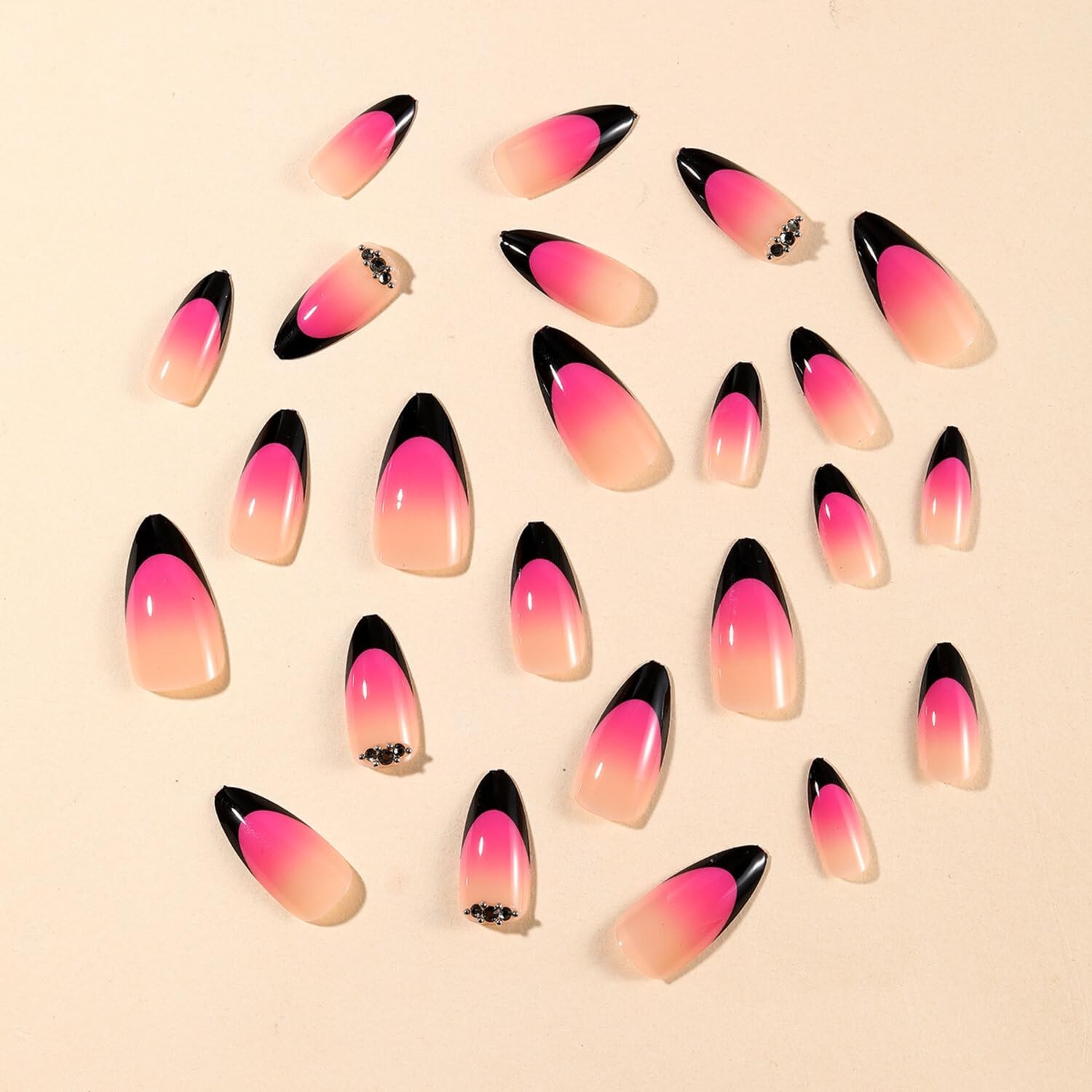 French Tip Press on Nails Short Almond Fake Nails Nude & Pink Gradient False …