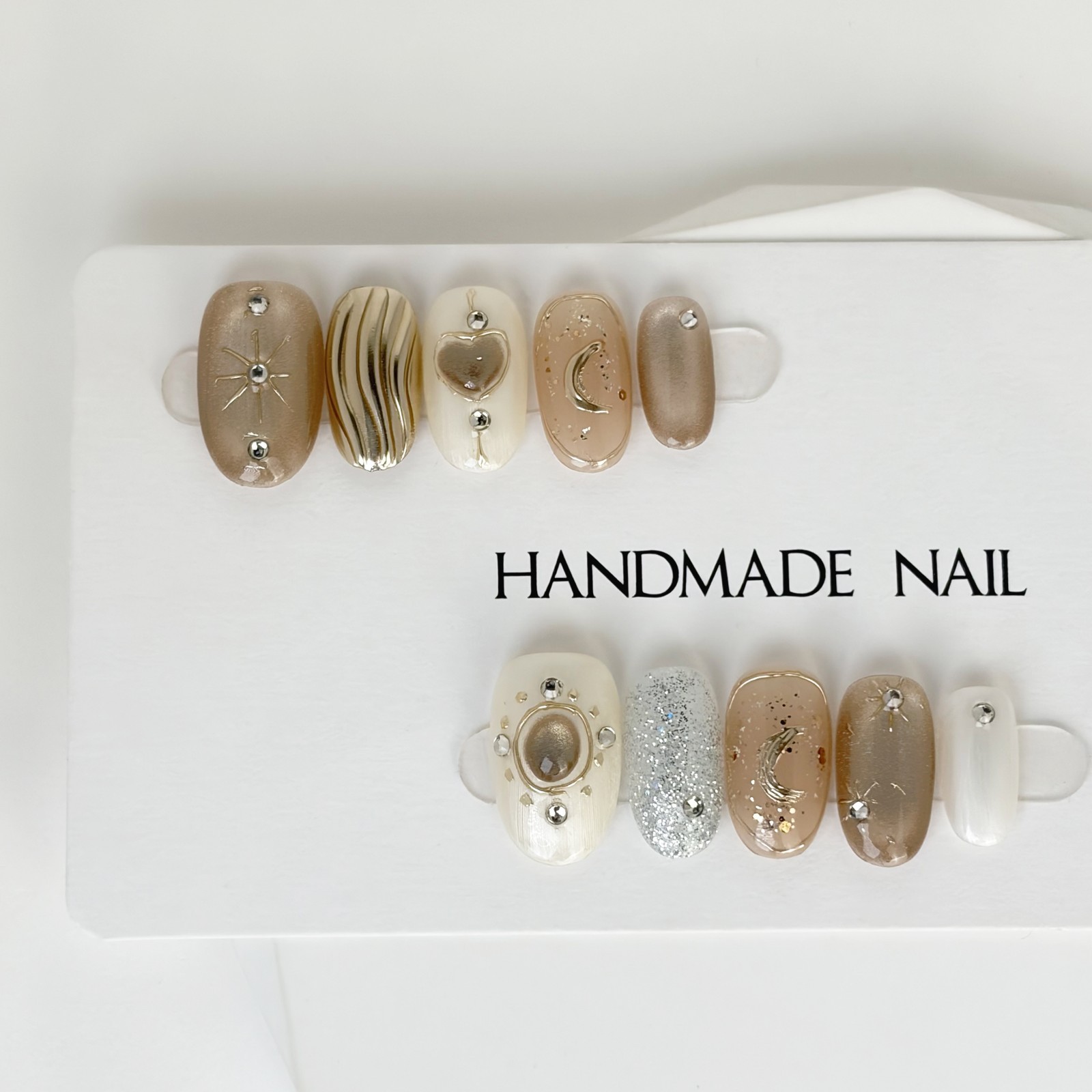 Gilded Galaxy Press On Nails Oval Metallic Rhinestone Handmade Set Gift For Her