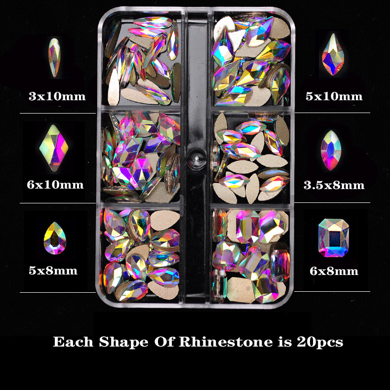 2box AB color nail art Rhinestones Round Mix Shape Strass Flat Back Non Hotfix