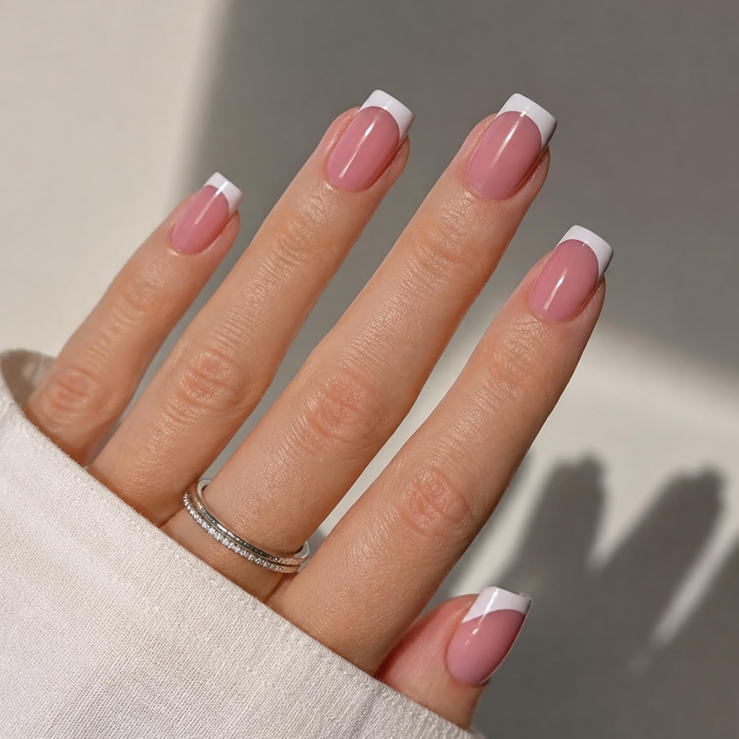 WiniBeauty White French Tip Press On Nails – French Tip Square Fake Nails | M…