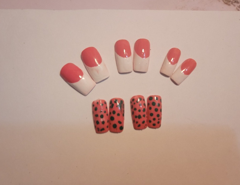 KAWAII FANTASY NAILS| Presson |Pink Size Large Square French point green #Damage