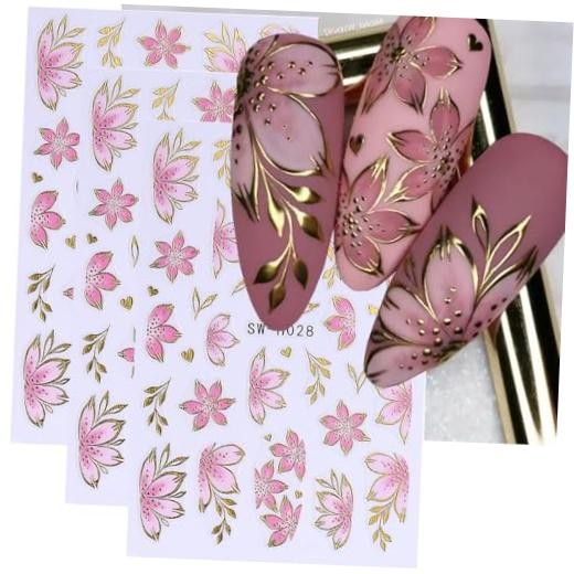 Flower Nail Art Stickers Decals 3D Pink Flower Nail Stickers Self style6