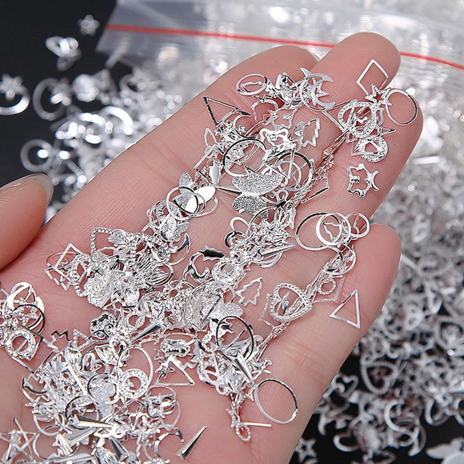 900Pcs Silver Nail Charms Alloy Star Nail Rhinestones 3D Nail Art Charms for Nai