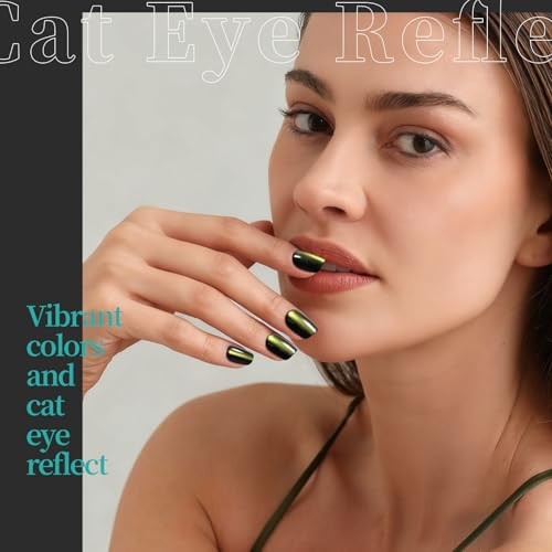 Cat Eye Nails – 6 Short Square Squares – Purple/Green/Orange/Yellow/Blue/Black