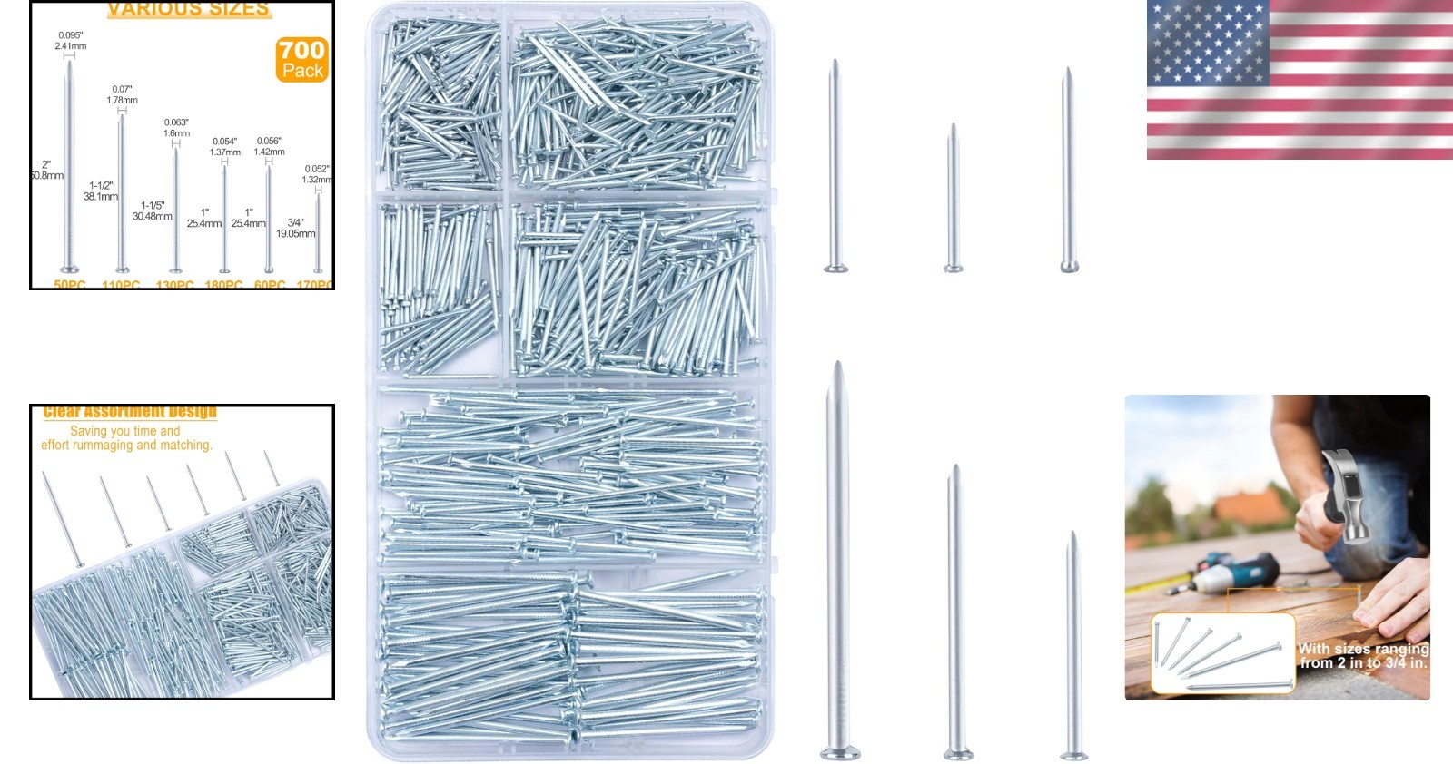 700pcs Picture Hanging Nails Set – Galvanized Steel for Art Displays
