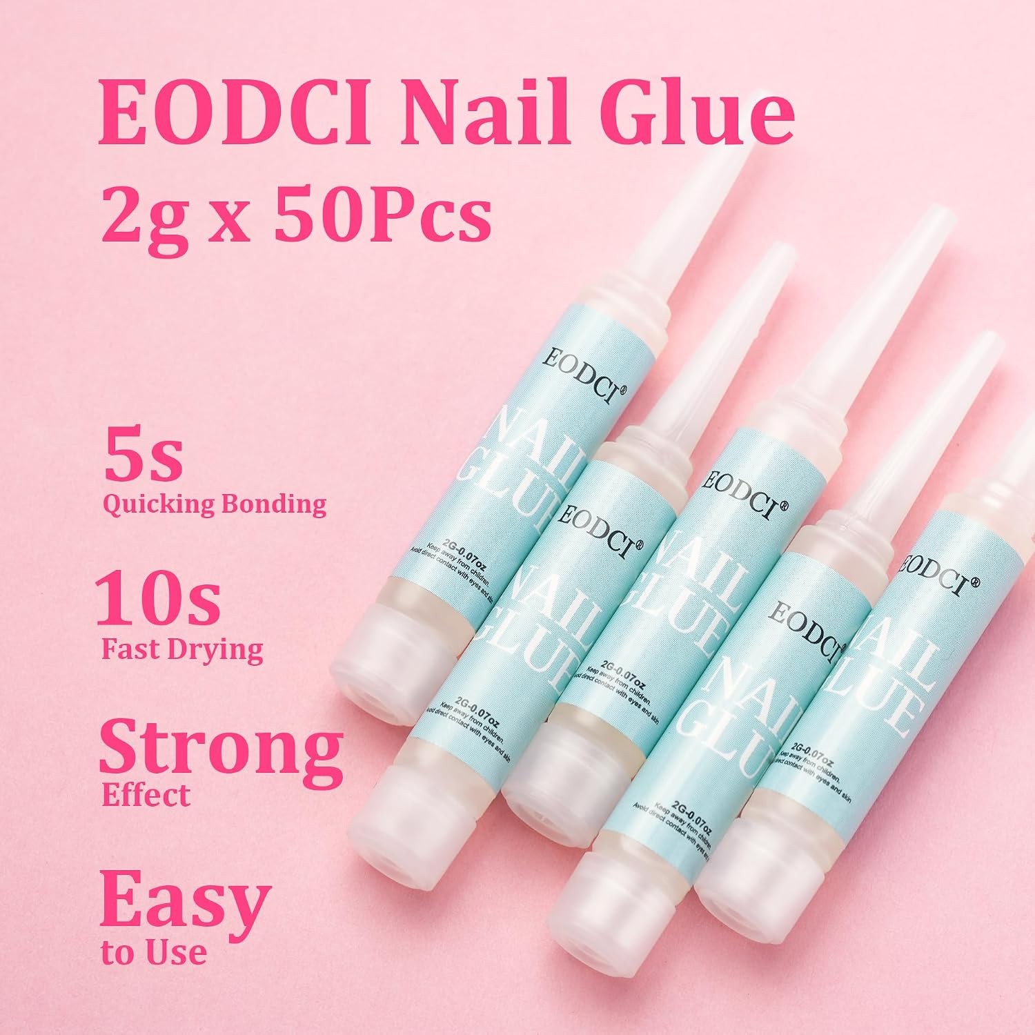 EODCI 50Pcs Super Strong Nail Glue for Acrylic & Press-On Nails