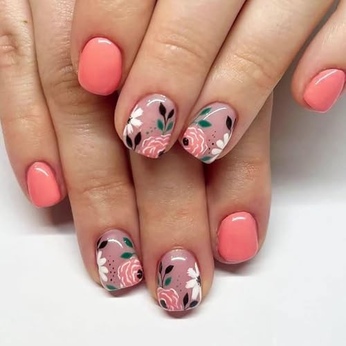 144 Pcs Flower Press on Nails Short Square Fake Nails Spring Medium Style-2