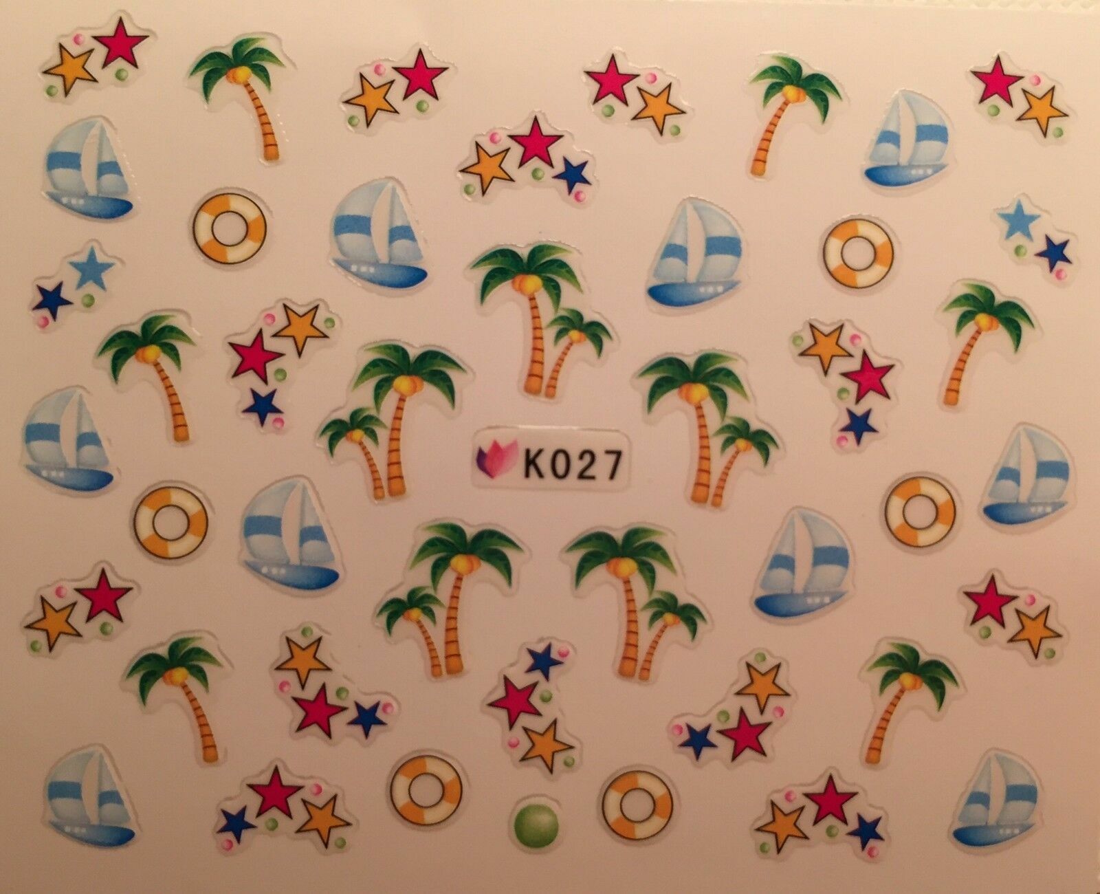 Nail Art 3D Decal Stickers Palm Trees Sail Boats Stars K027