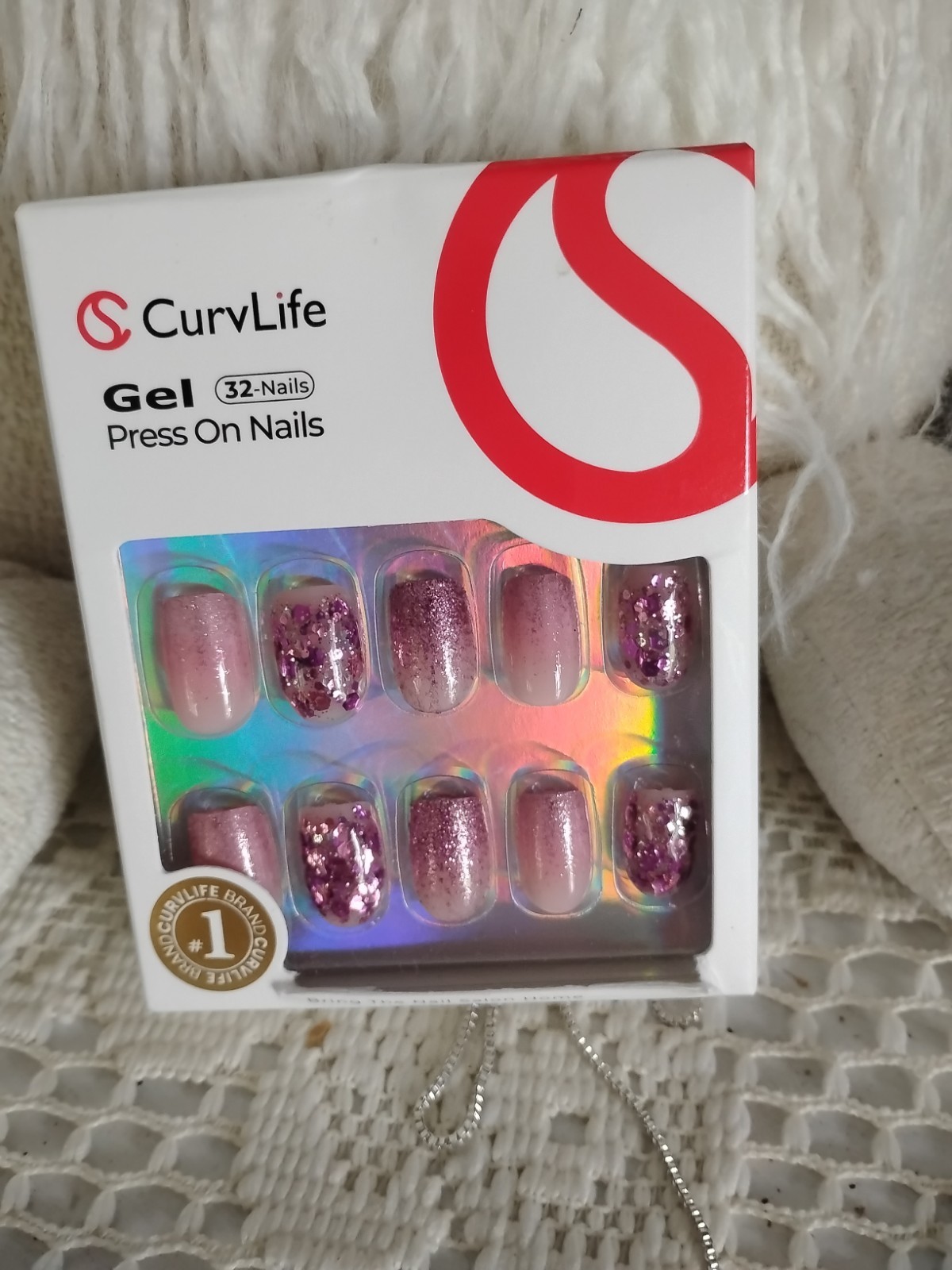CurvLife Gel Press On 32 Count Nails, Sparkle Pinks