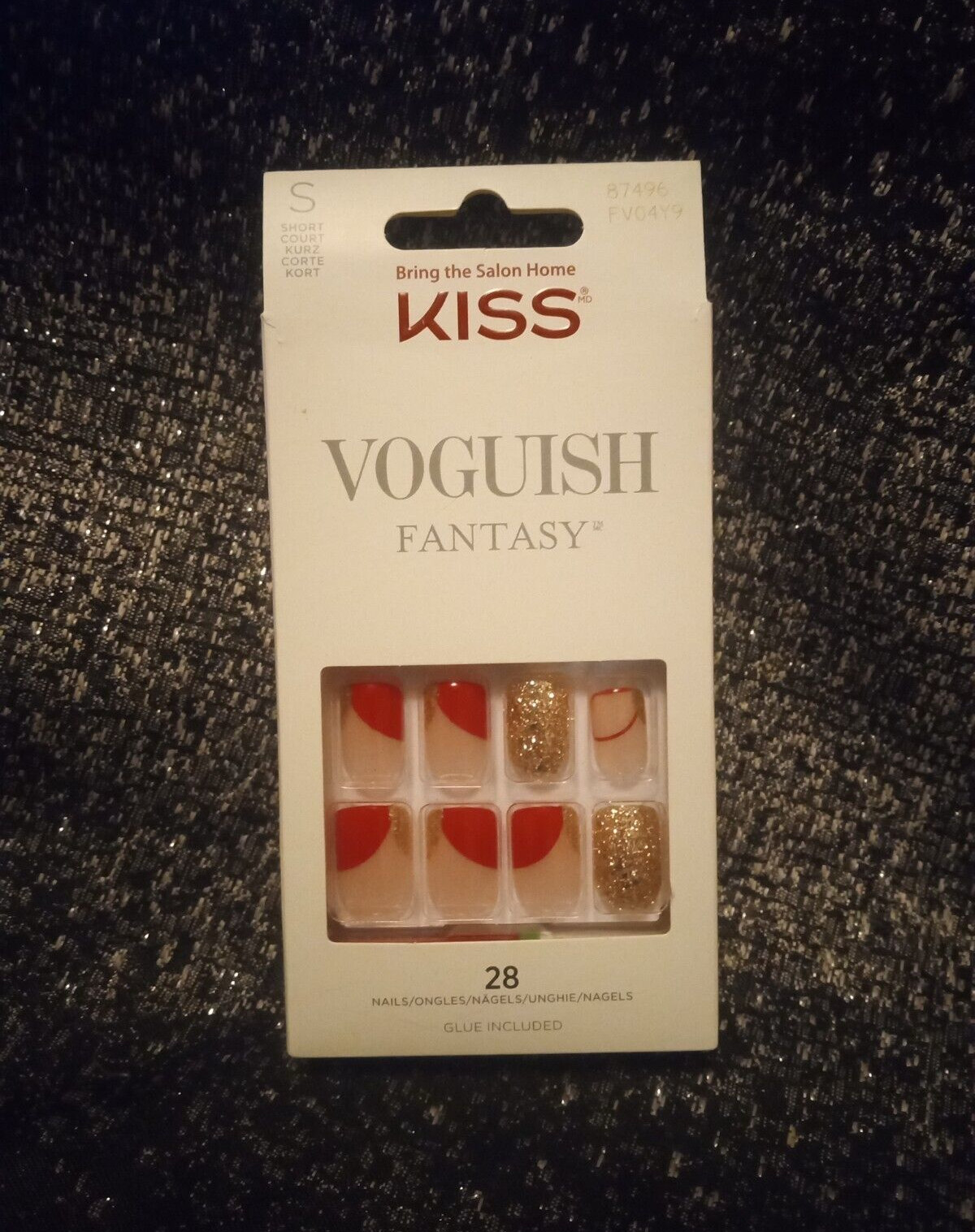 Kiss Voguish Fantasy A NEW YEAR❣️Red/Gold/Glitter/French Glue Nails