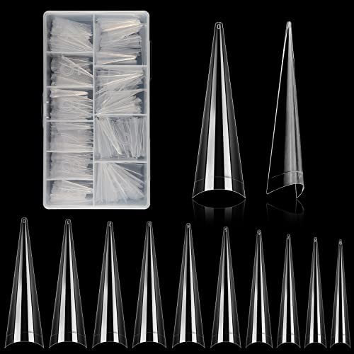 500 PCS Stiletto Nail Tips XL Clear Acrylic False Nails Half Cover DIY Set