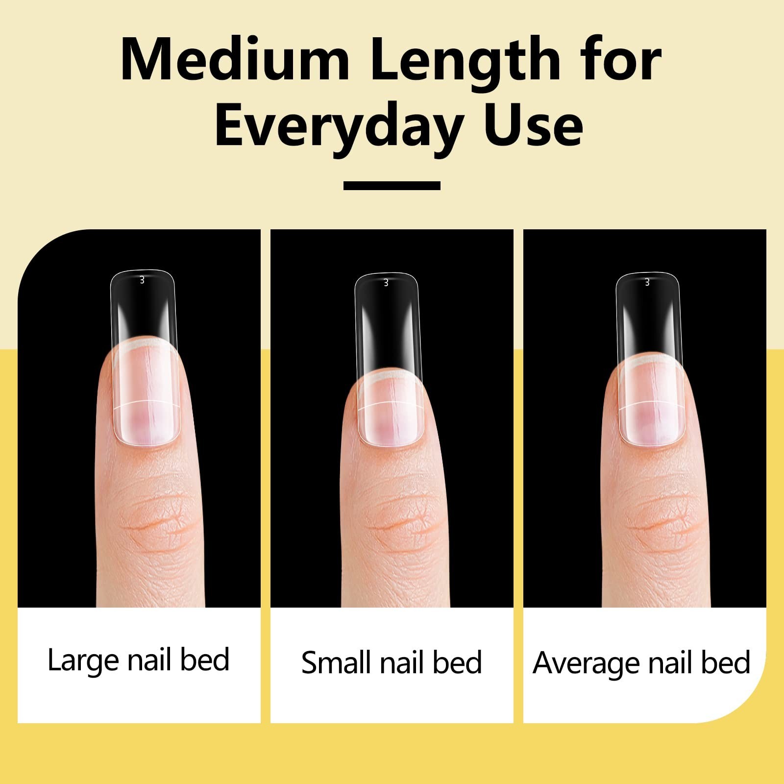 1000PCS Clear Natural Square Nail Tips & Glue, Half Cover French Acrylic Set, 10